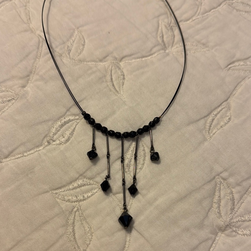 Black Faceted Bead Waterfall Necklace